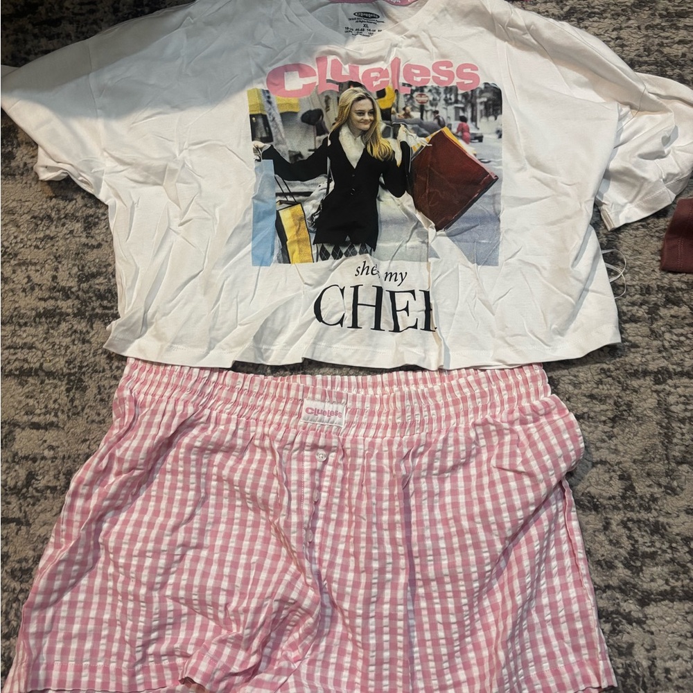 Clueless Graphic Tee and Pink Gingham Shorts